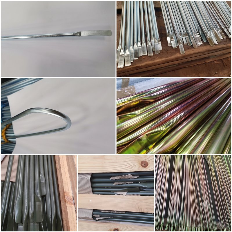Colagem de fotos reais de tubos e hastes trefilados com pontas fechadas, em acabamento zincado, bicromatizado e pintado